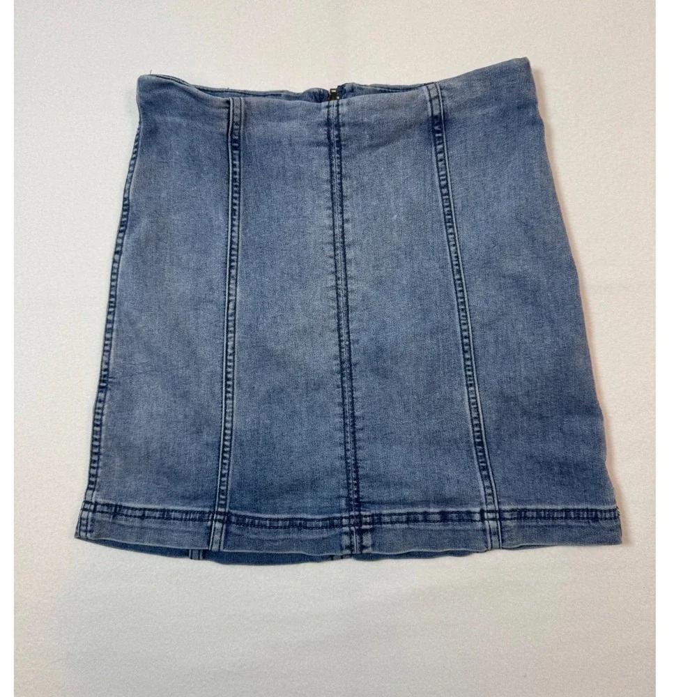 Boho Free People Denim Mini Skirt Womens 8 Blue Medium Wash‎ Seamed Back Zip